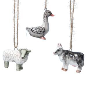 Gisela Graham Ceramic Good Sheep and Cow Mini Tree Ornaments Lot of 3
